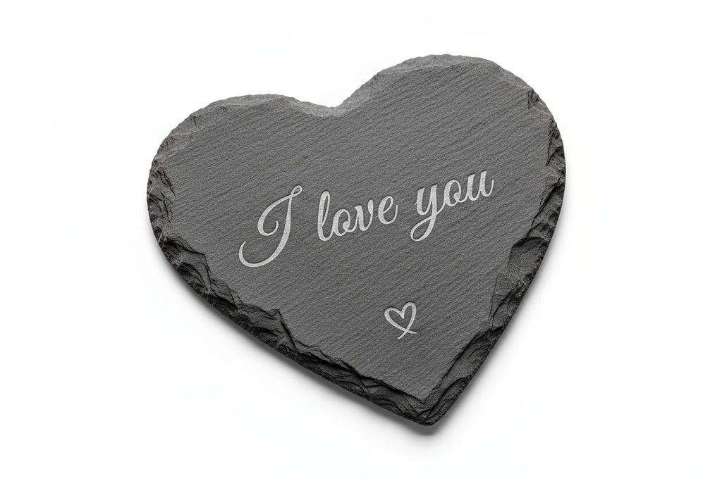 I love you on a heart shaped slate coaster