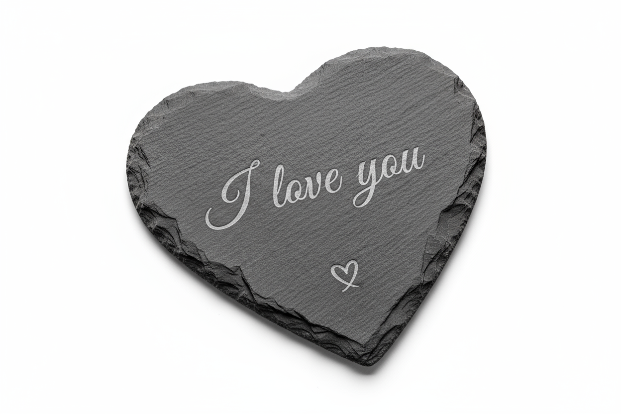 I love you on a heart shaped slate coaster